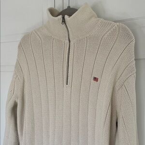 Polo Jeans by Ralph Lauren Cream Zip Up Sweater 100% Cotton with Flag Patch SzL